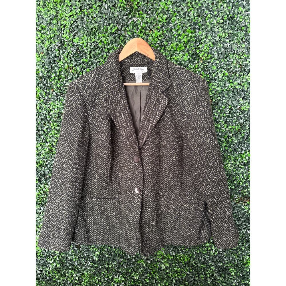 Judith Hart Women's Green Black Textured Tweed Blazer Size 18W